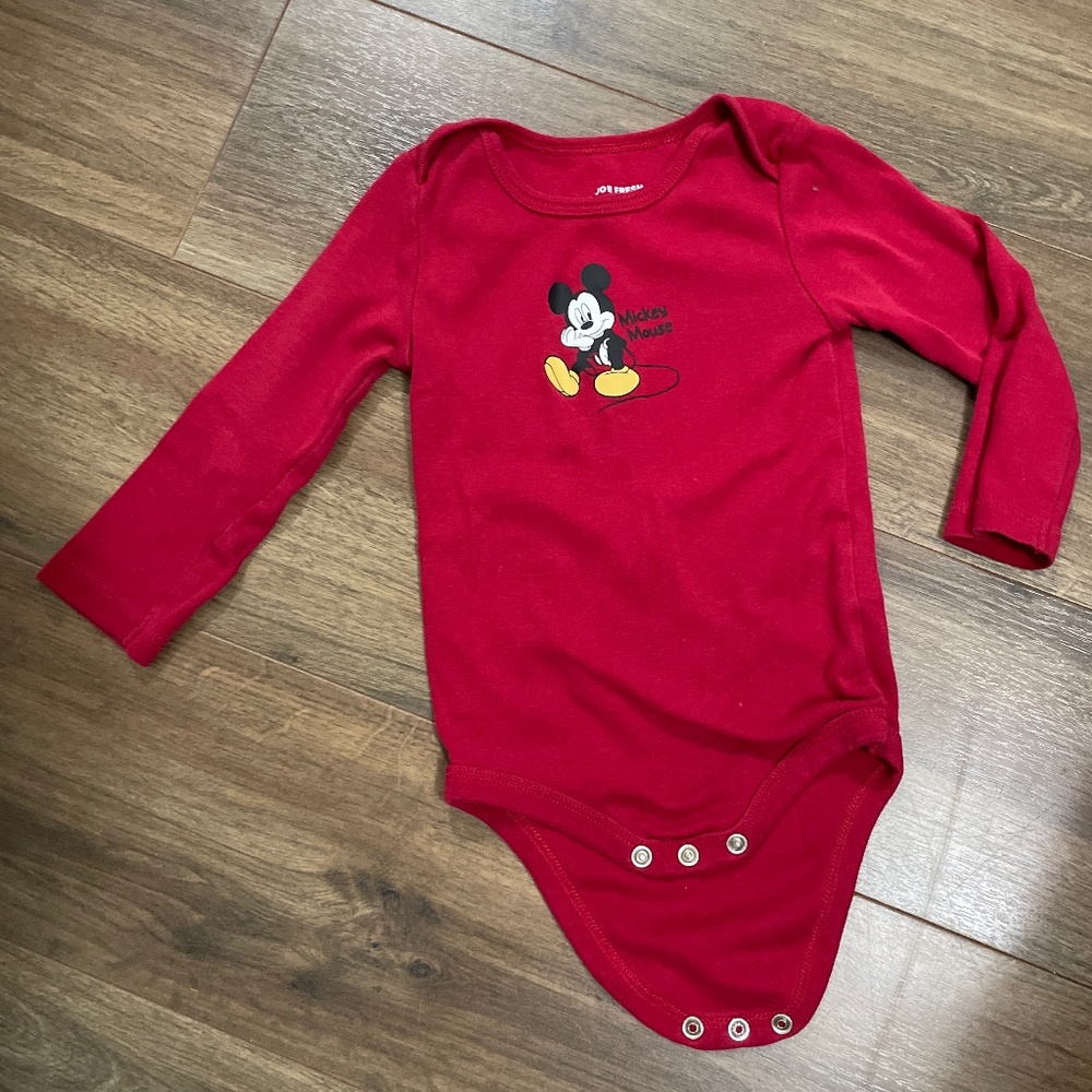 Disney Mickey Mouse Red Long-Sleeve Baby One-Piece